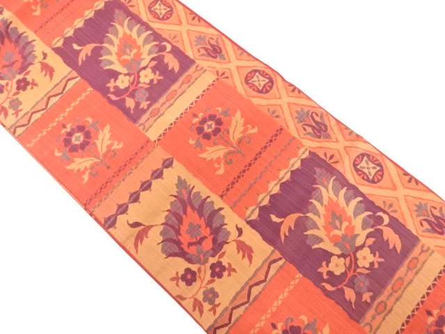 花更紗模様織り出し　袋帯